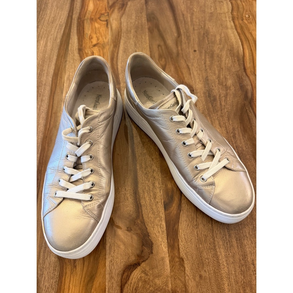 NeroGiardini Metallic Gold Leather Platform Sneakers Made in Italy Size 41